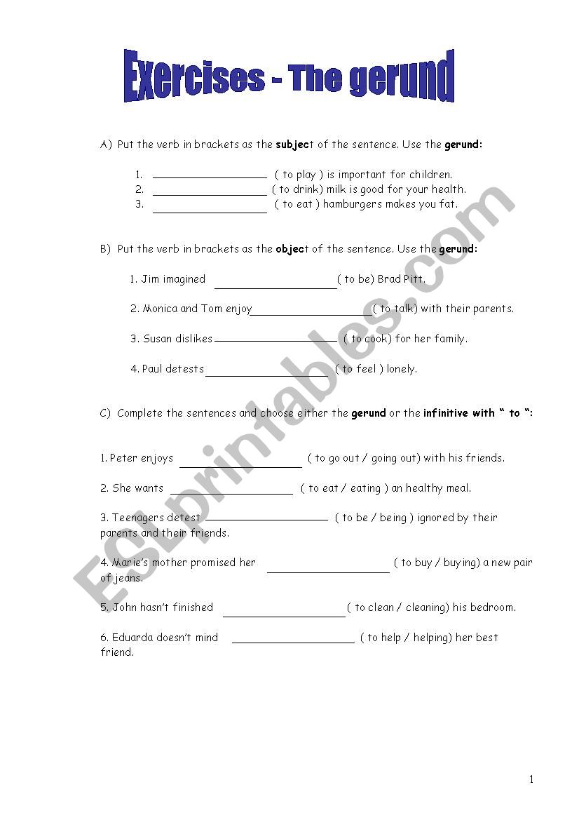 Gerund worksheet