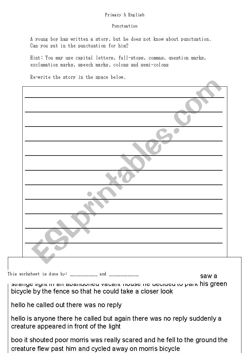 Punctuation task worksheet