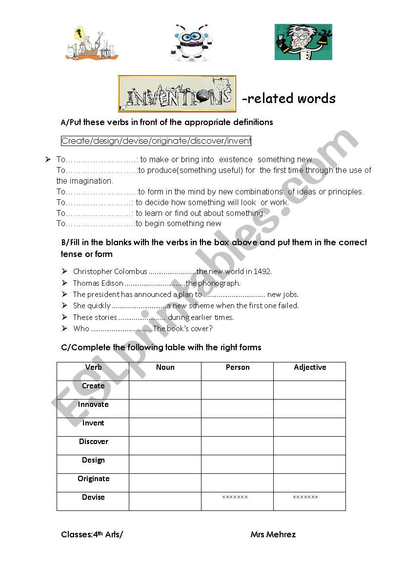 Inventions-related words worksheet