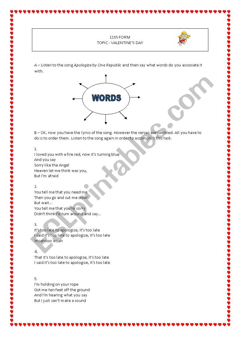 Valentines Day activity worksheet