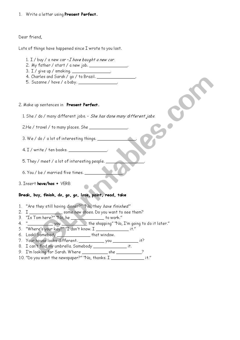 Present Perfecy worksheet