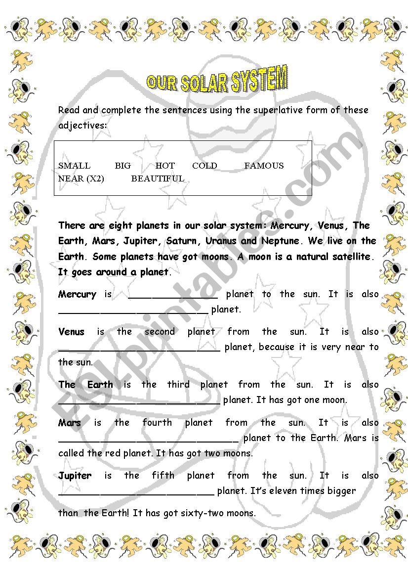 our solar system worksheet