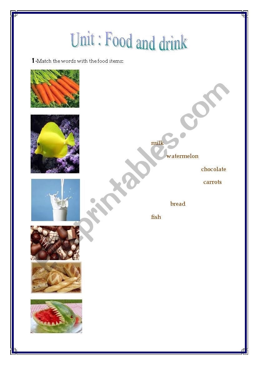 food items worksheet