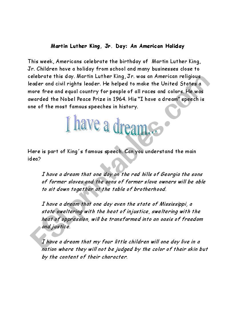 Martin Luther King Jr. Reading and Writing