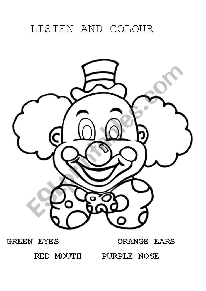 Colour the clown worksheet