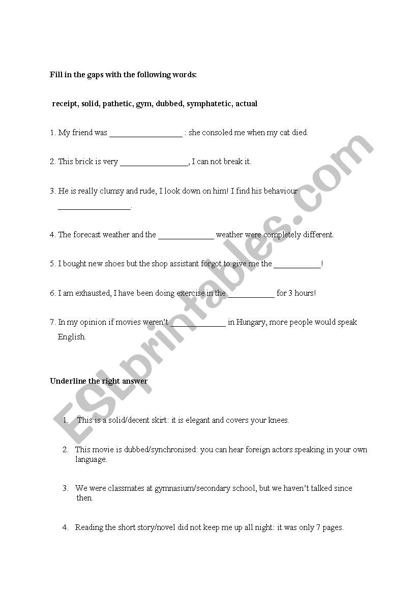 False friends for Hungarians worksheet