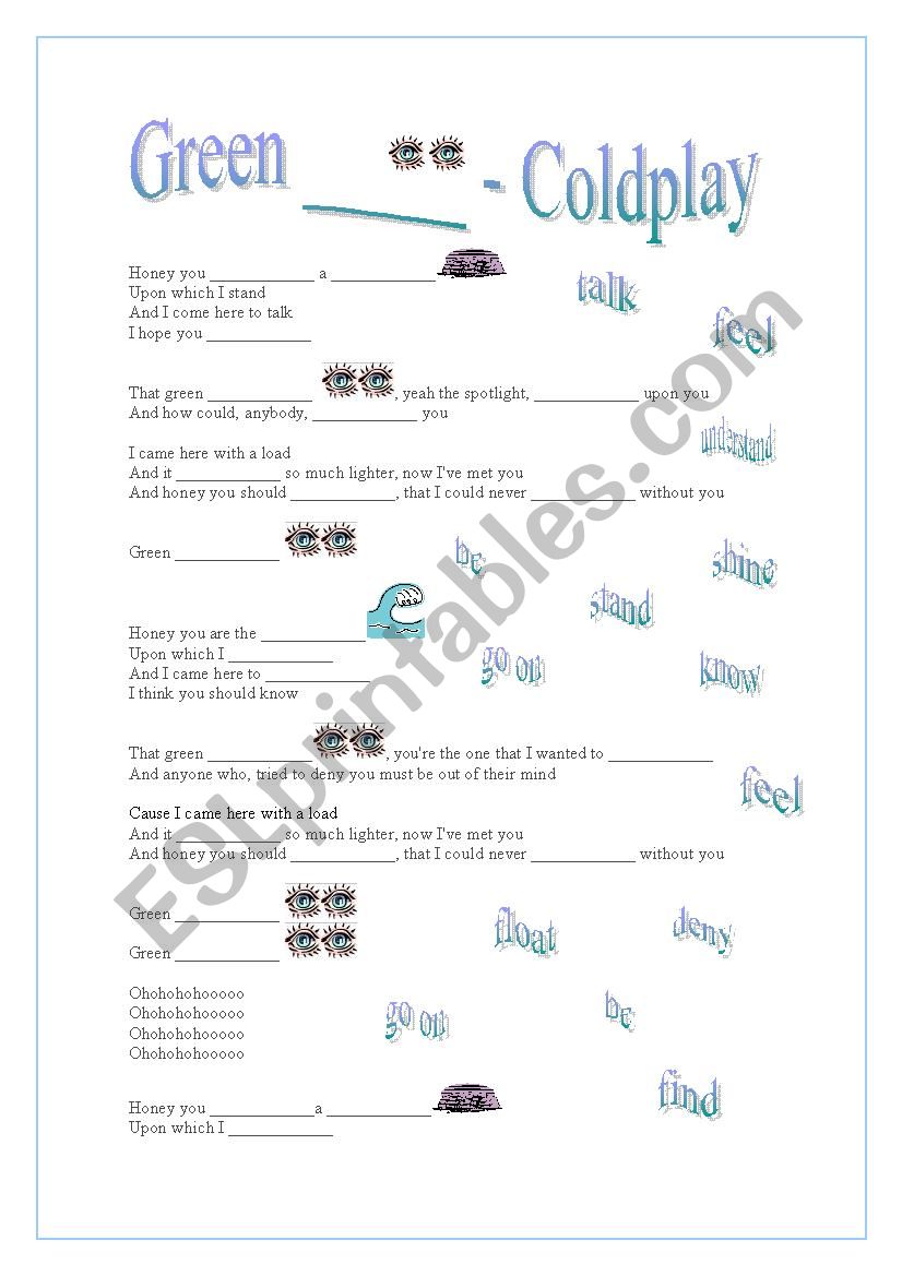 Green eyes - Coldplay worksheet