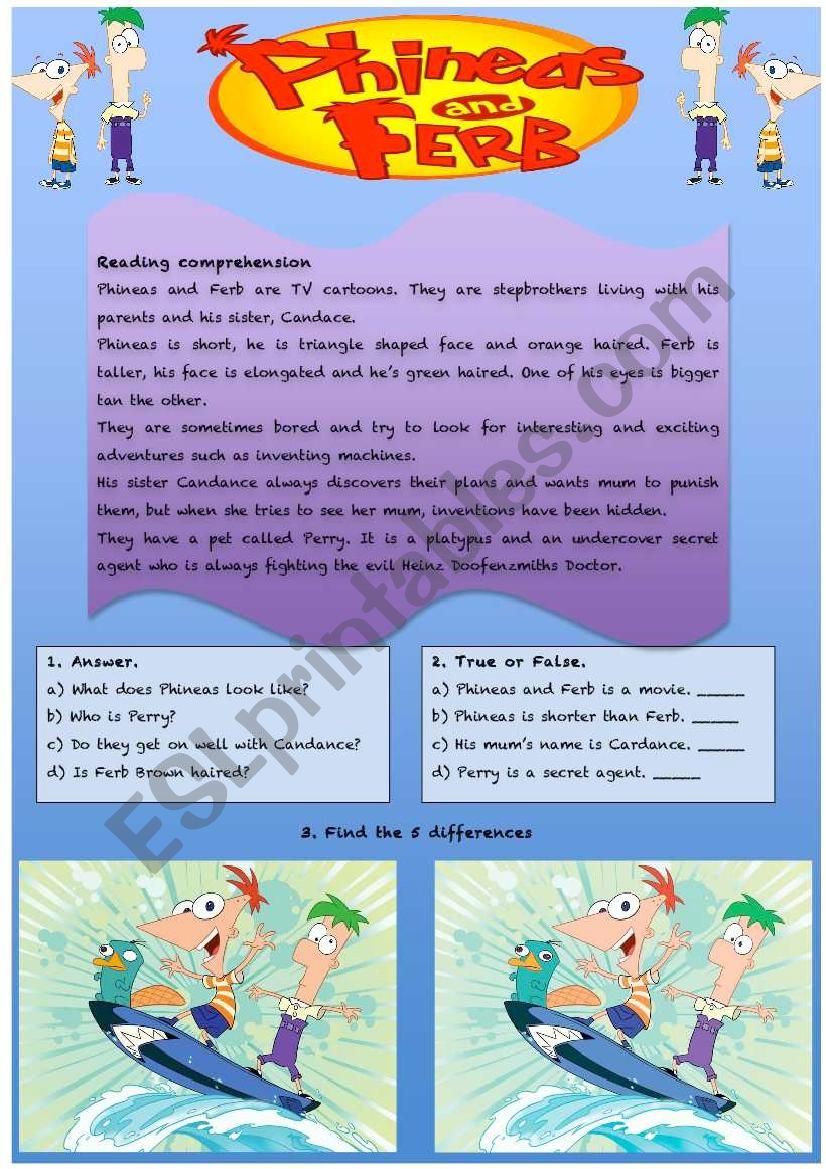 Phineas & Ferb worksheet worksheet