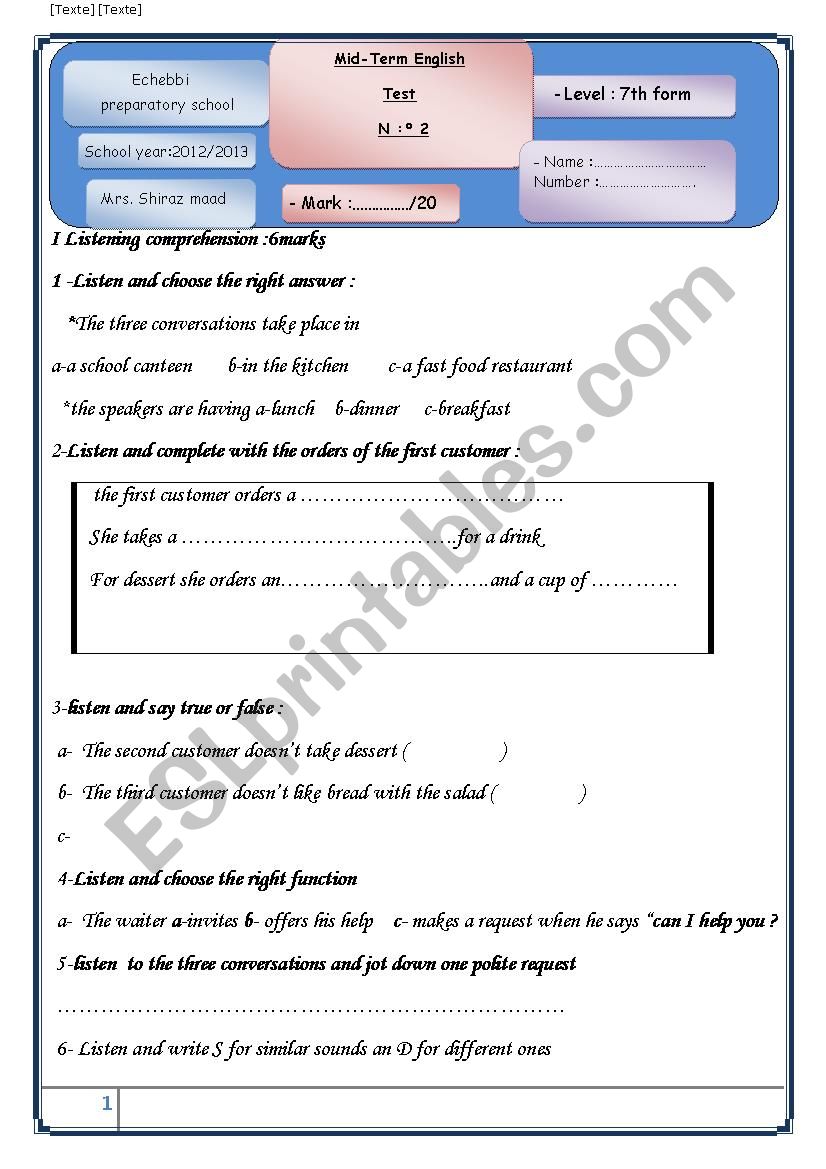 mid test 2  worksheet