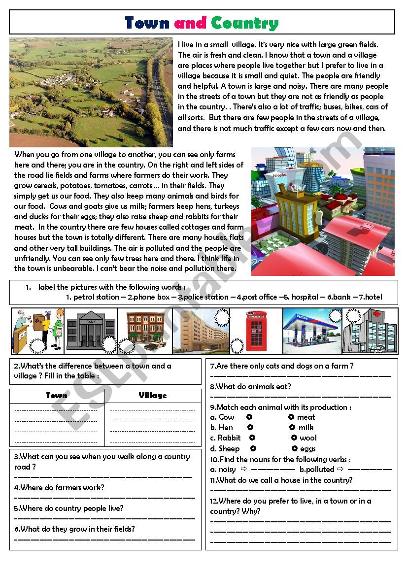 a country or a city worksheet