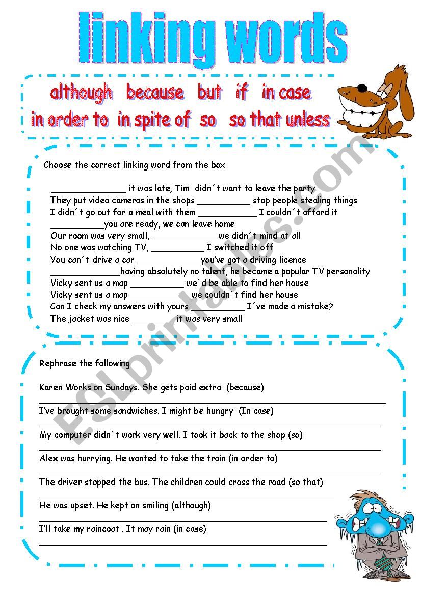 Linking words worksheet