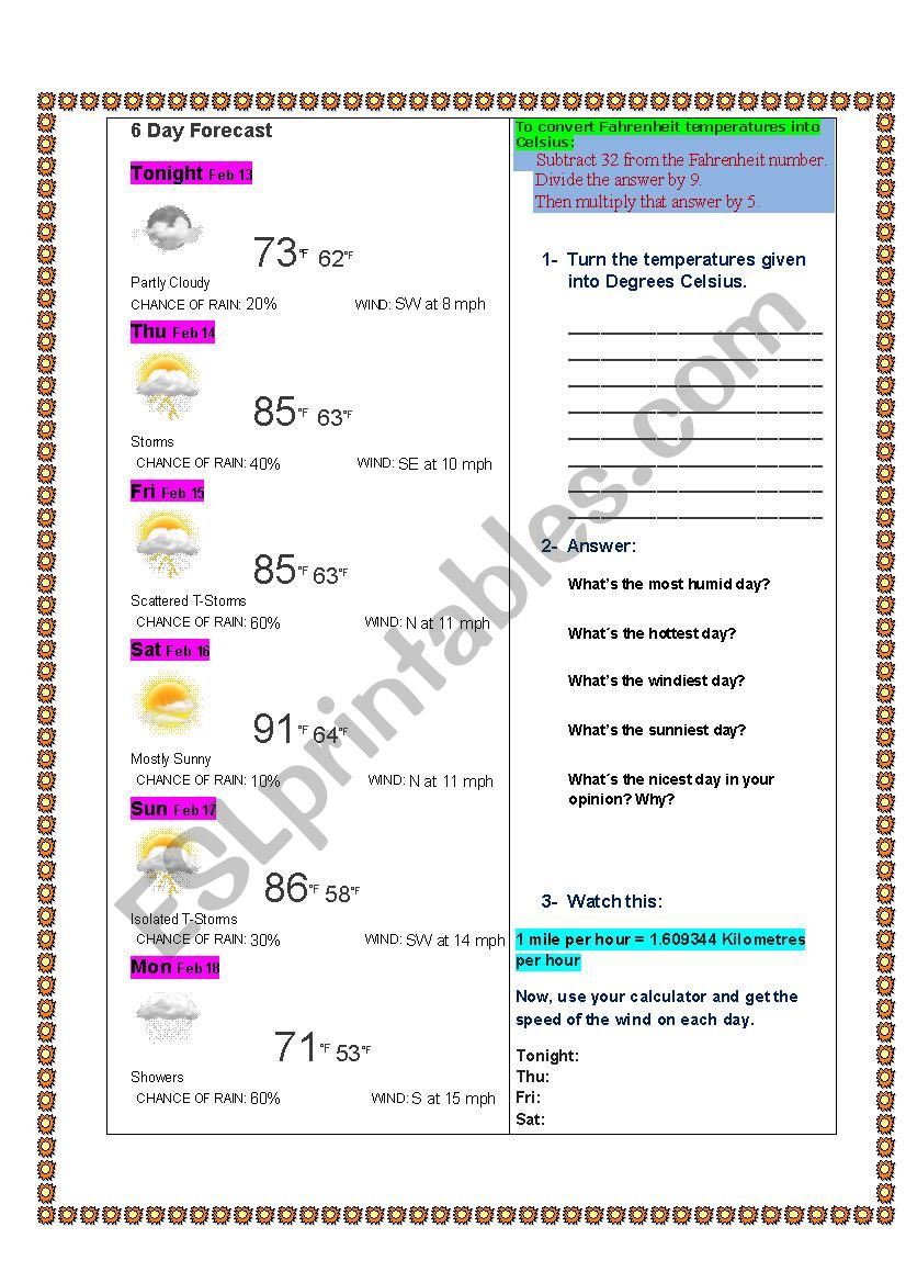 the weather forecast worksheet