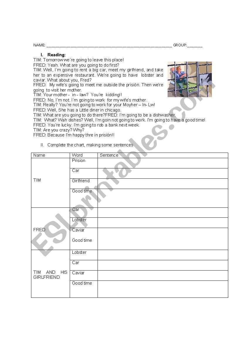 Reading activity worksheet