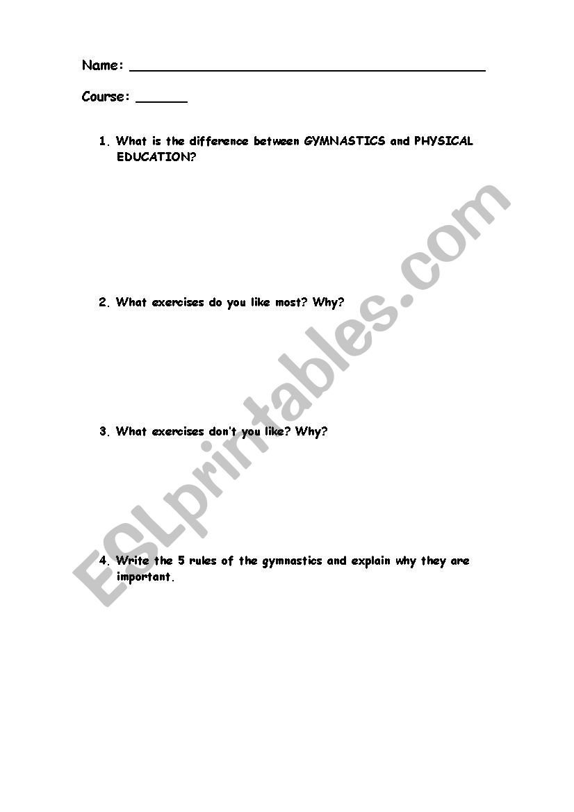 Gymnastics worksheet worksheet