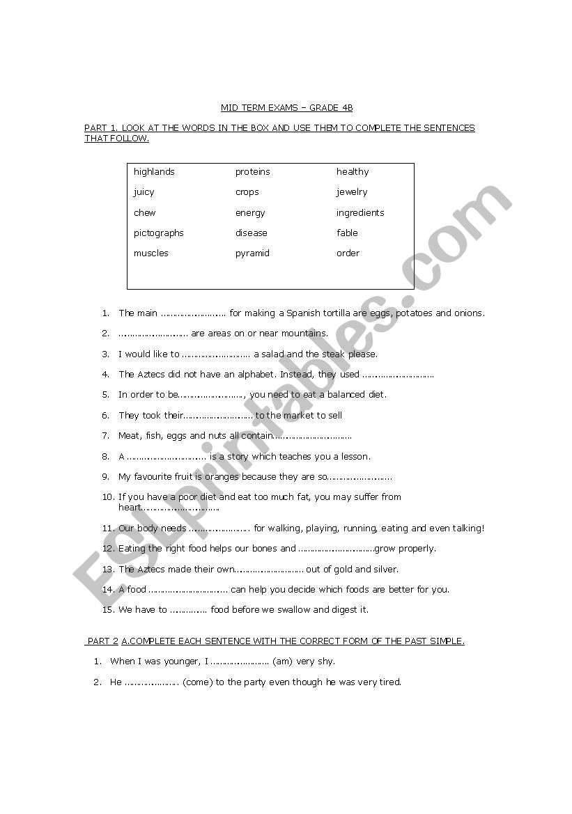 vocabulary and general test worksheet