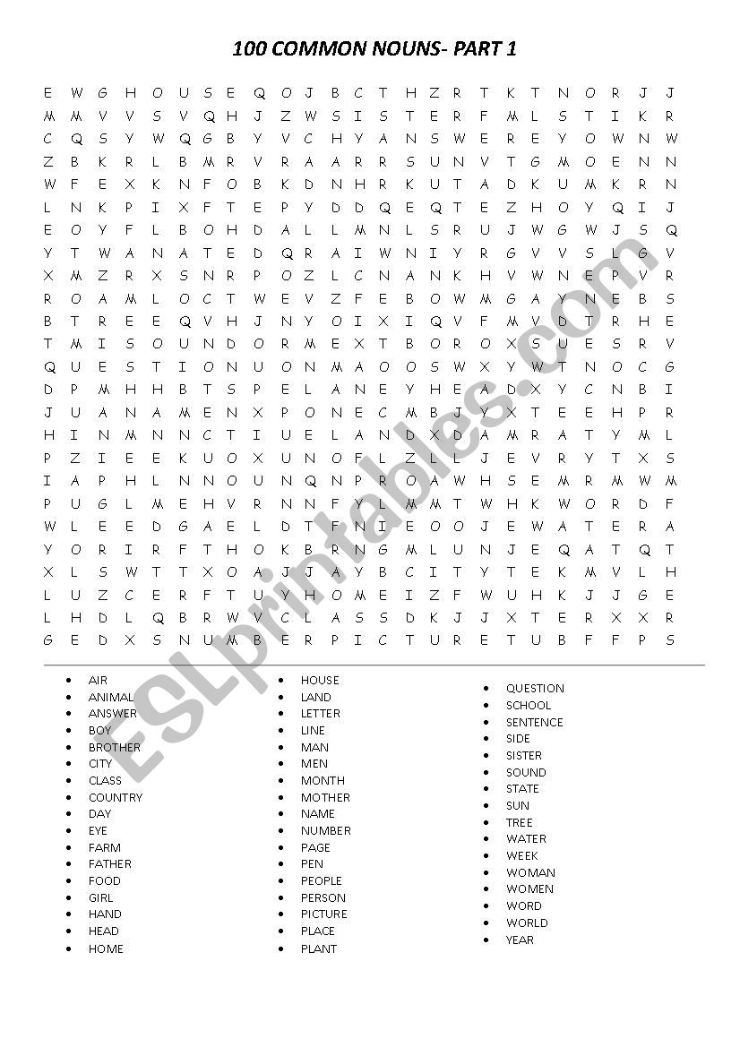 common words worksheet