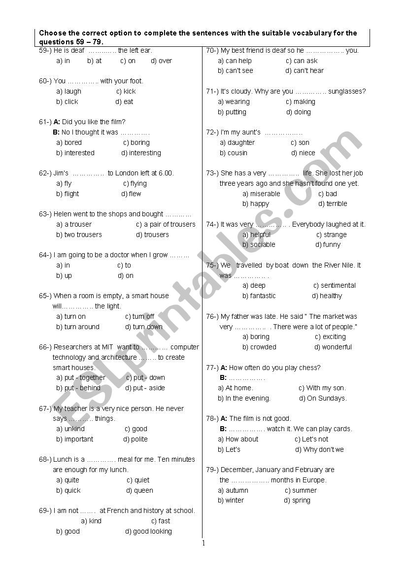 PLACEMENT TEST PART 2 worksheet
