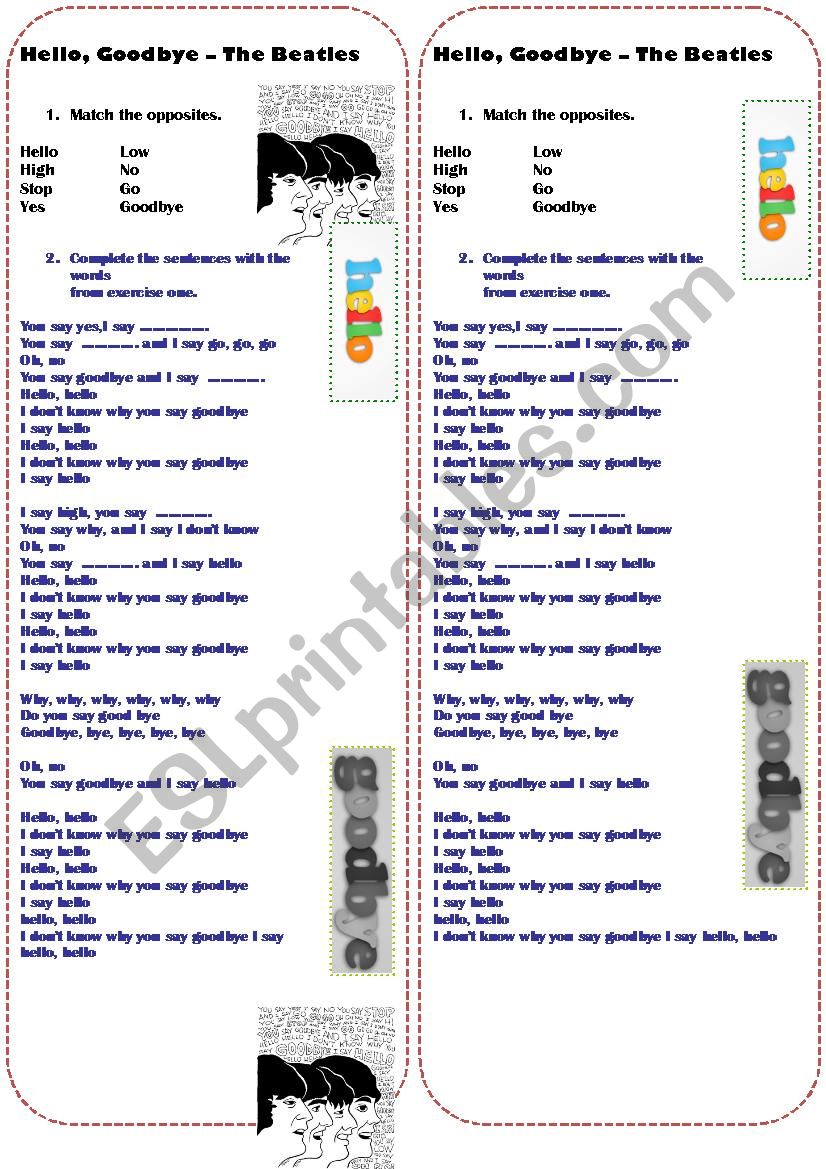 Hello, Goodbye - The Beatles worksheet