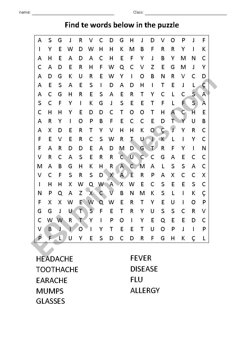 FIND PUZZLE DISEASES worksheet