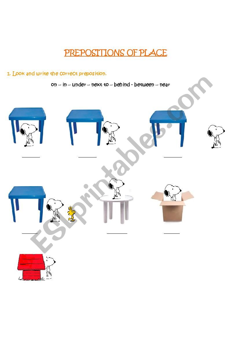 Prepositions of place worksheet