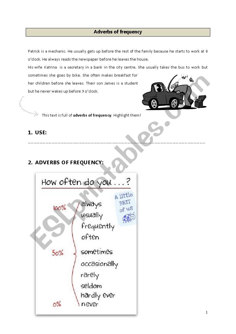 Adverbs of Frequency worksheet