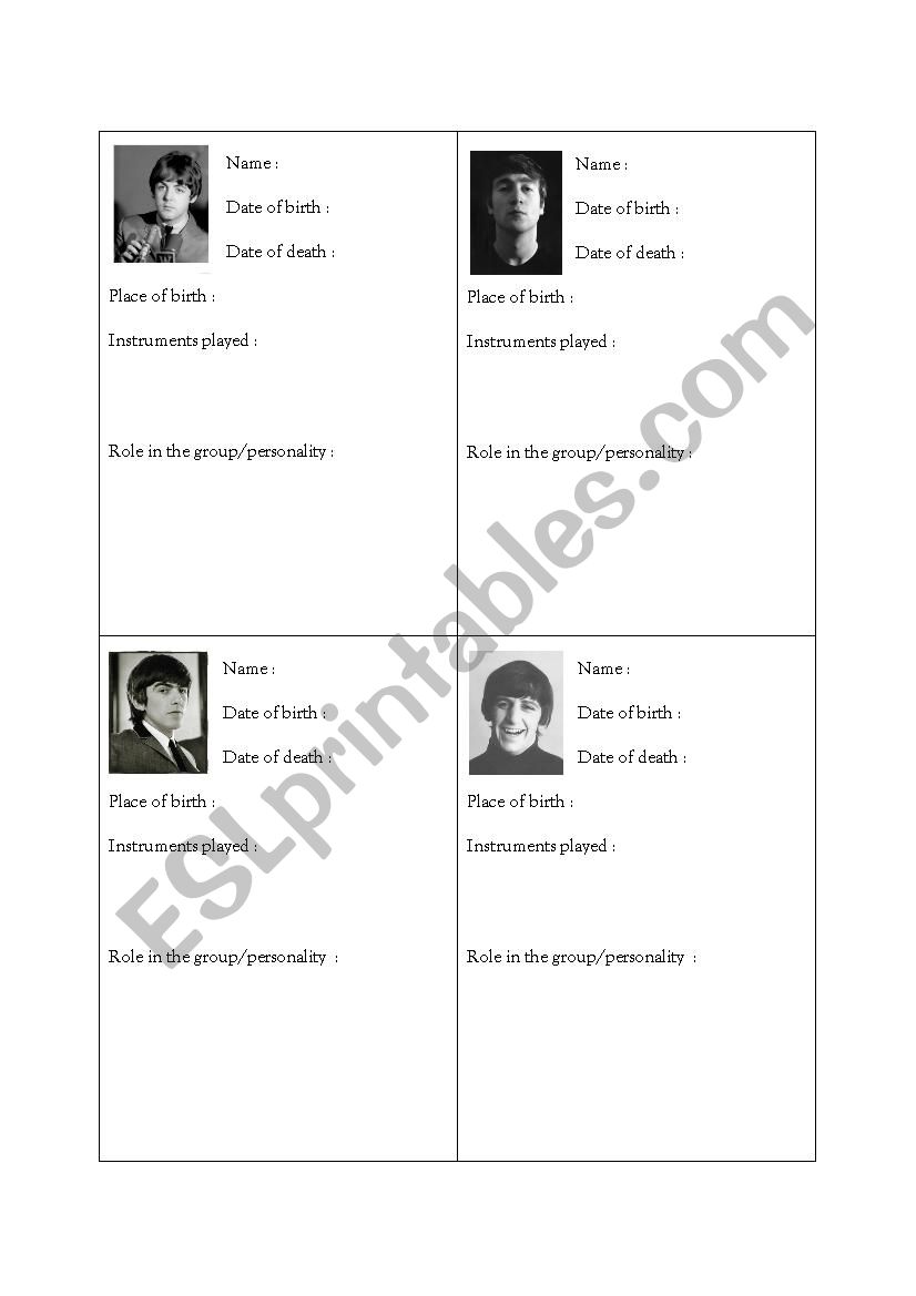 Get info on the Beatles worksheet