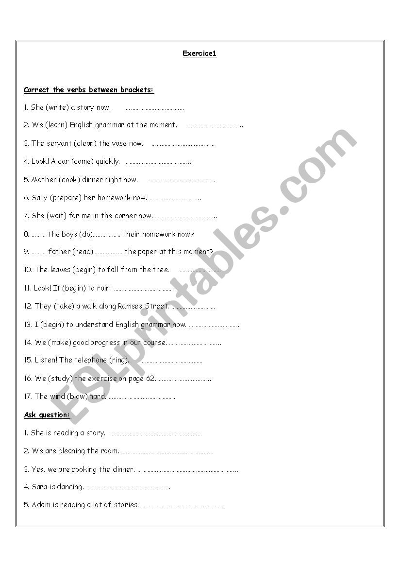 Exercise on present continuous