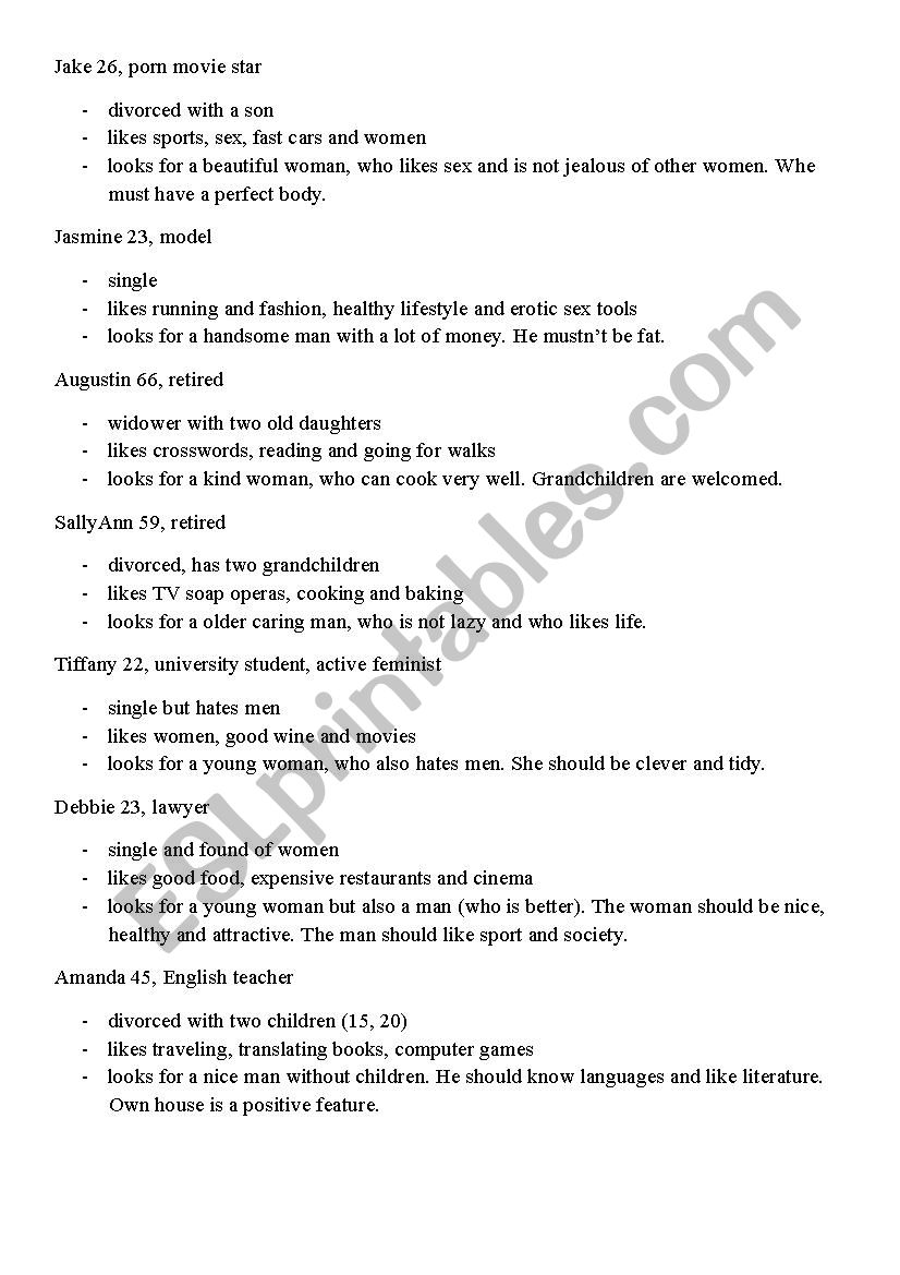 Speed Dating worksheet