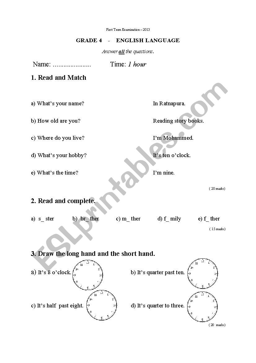 Test Paper  worksheet