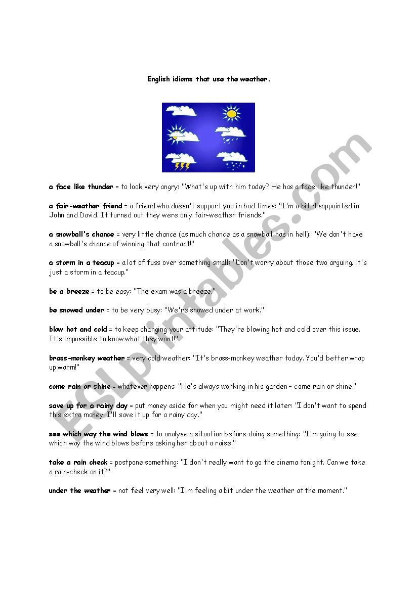 Weather Idioms worksheet