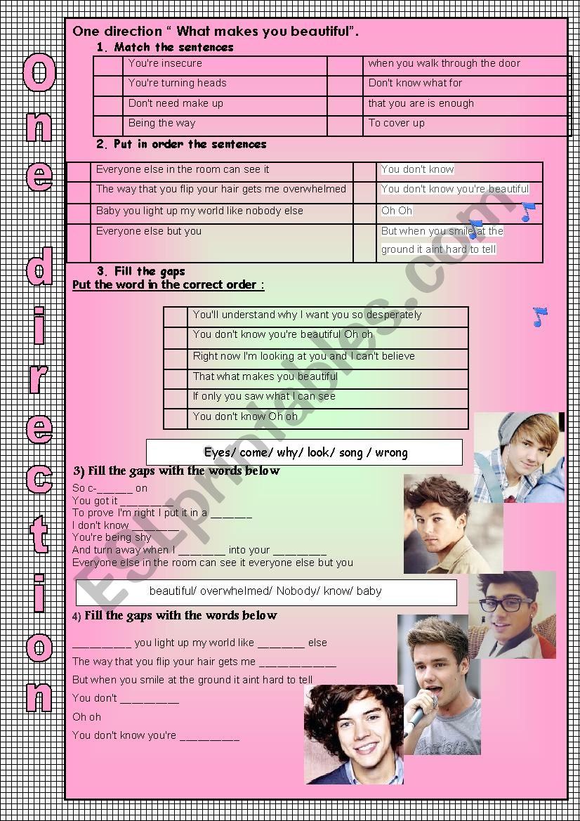 What makes you beautiful worksheet