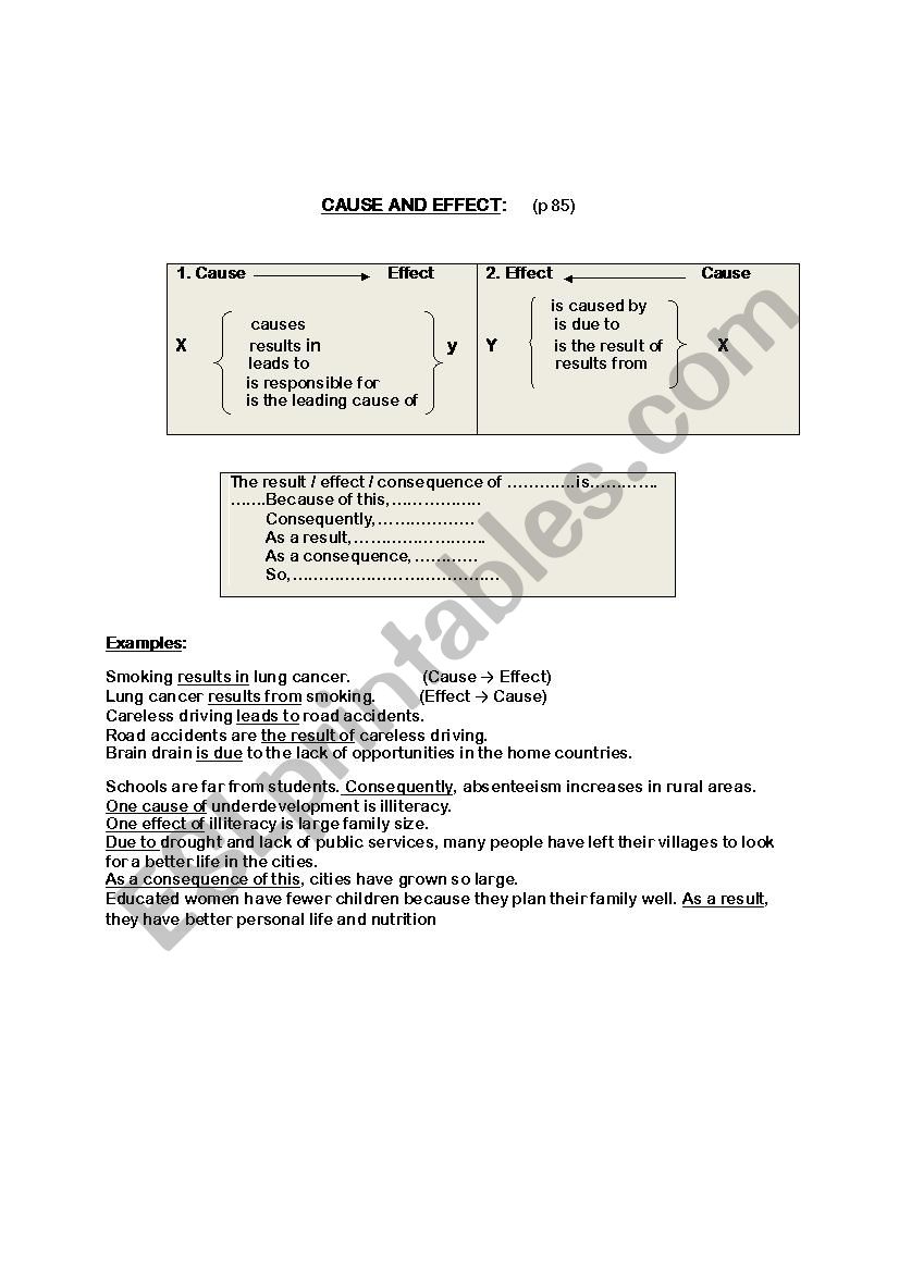 exprssing cause and effect worksheet