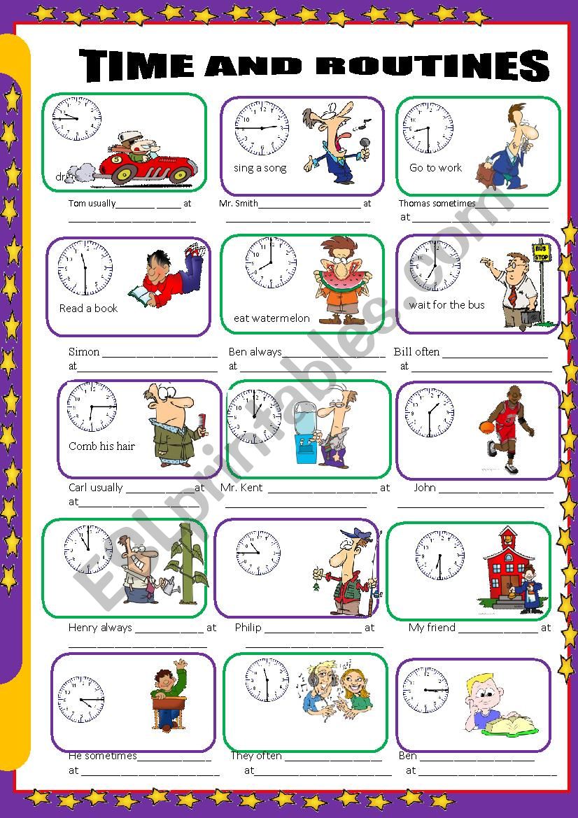 Time and routines  worksheet