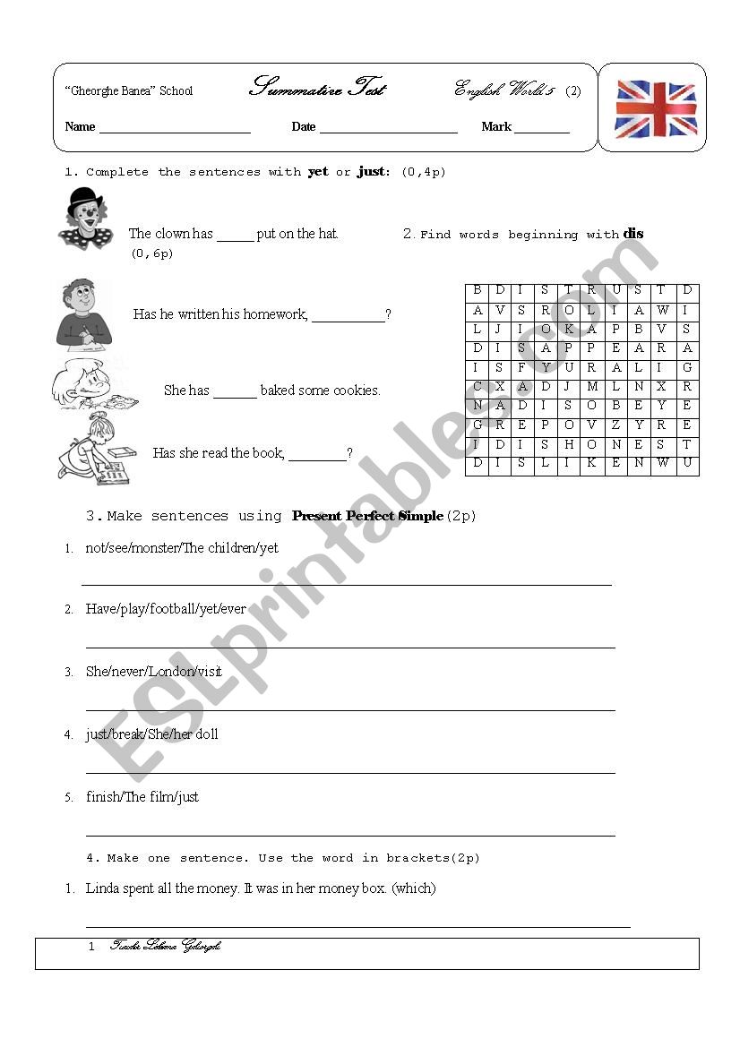 test 6th grade worksheet