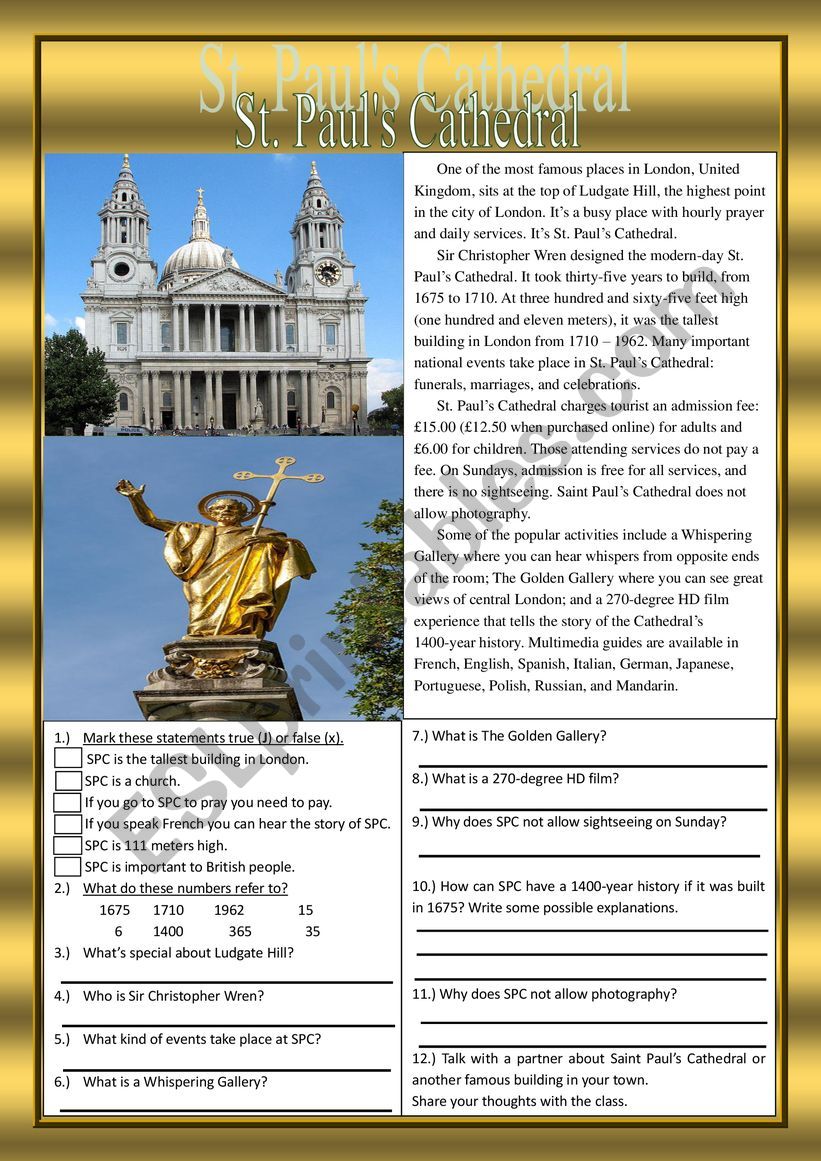 St. Pauls Cathedral Reading Comprehension Practice Exercises 