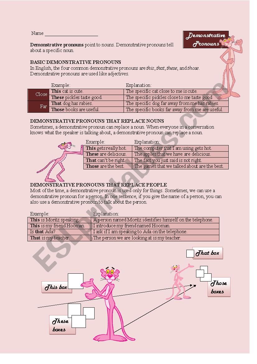 Demonstrative Pronouns: This, That, These, Those with Pink Panther