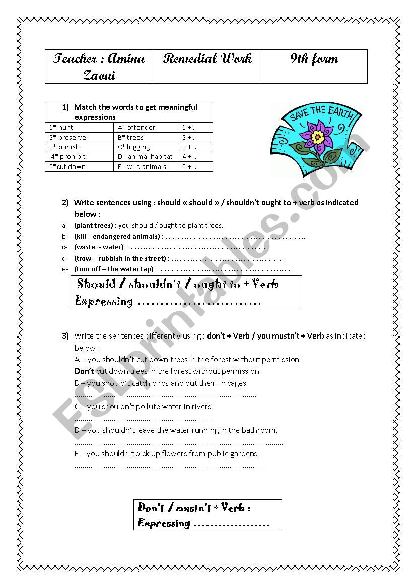 save the earth worksheet