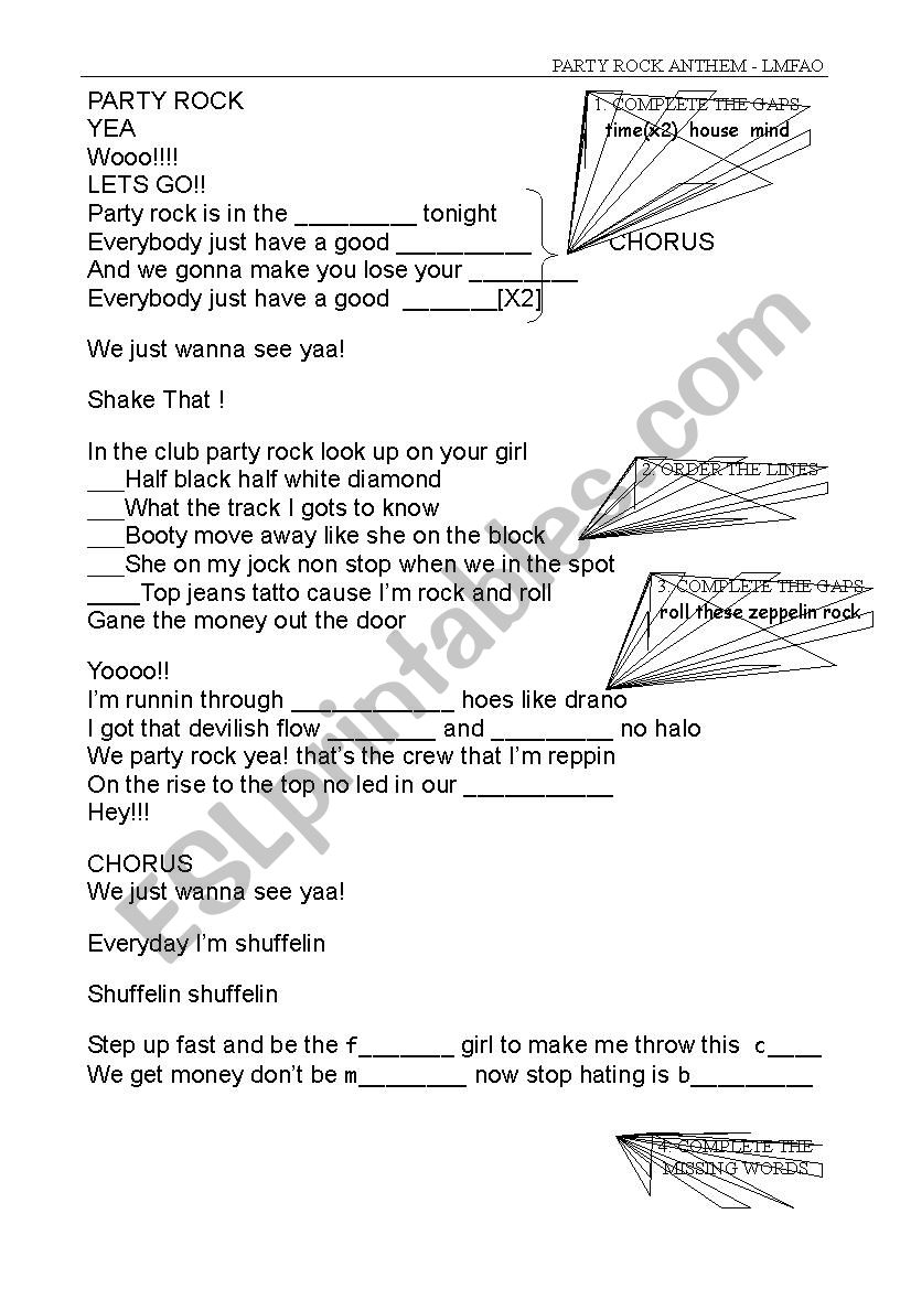 PARTY ROCK - LMFAO worksheet