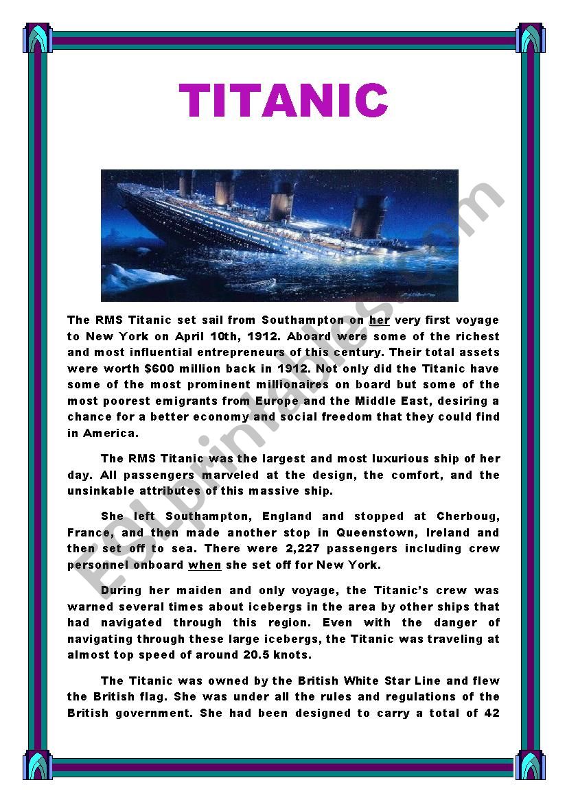 TITANIC ( Reading + Comprehension questions)