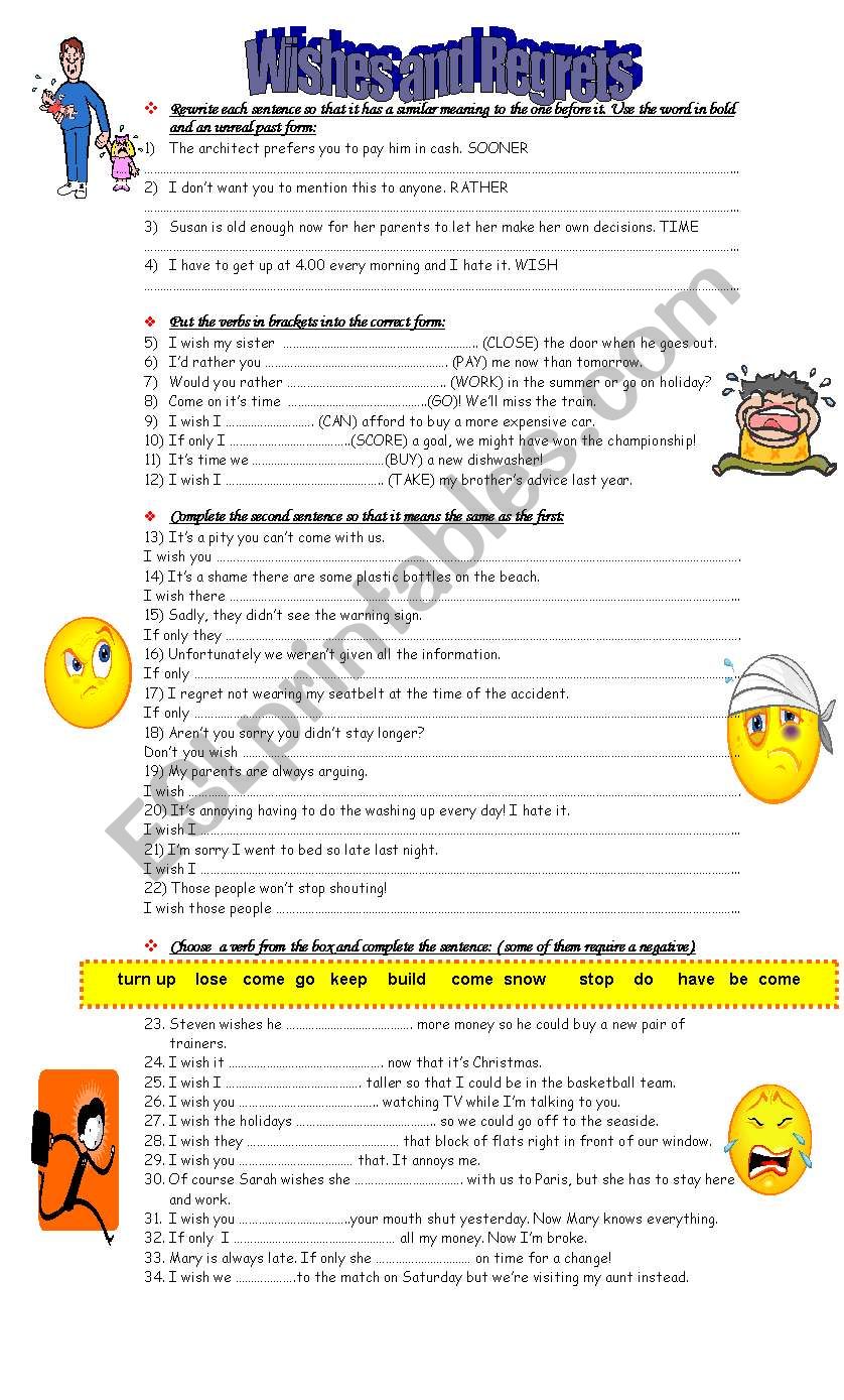 Wishes and regrets worksheet 1
