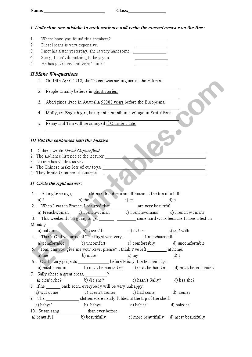 Test for intermediate students