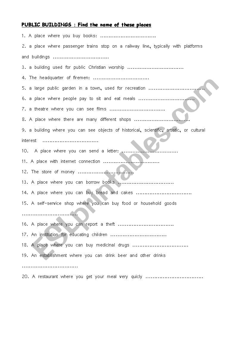 Public buildings worksheet