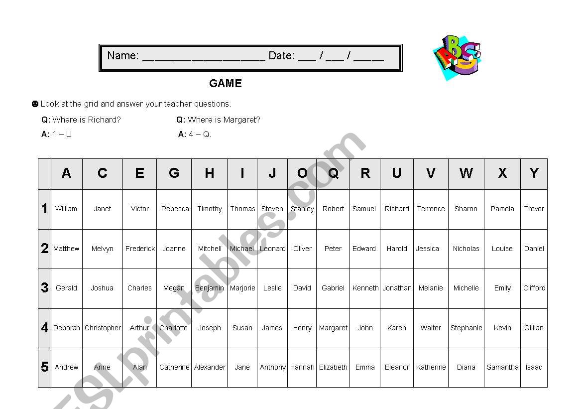 Game worksheet