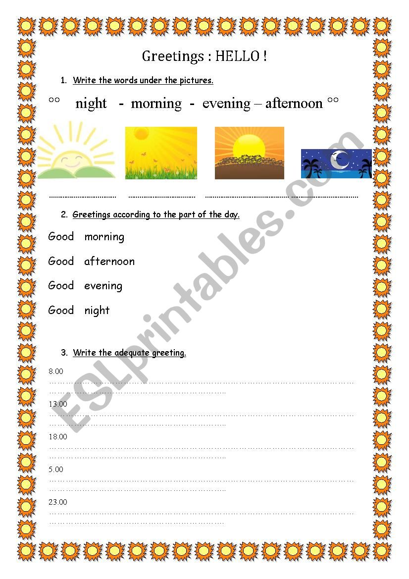 greetings worksheet