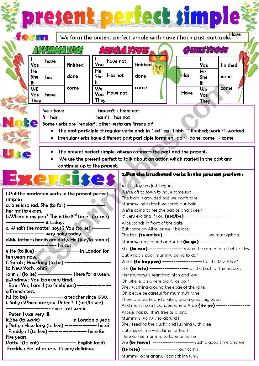 present perfect simple worksheet