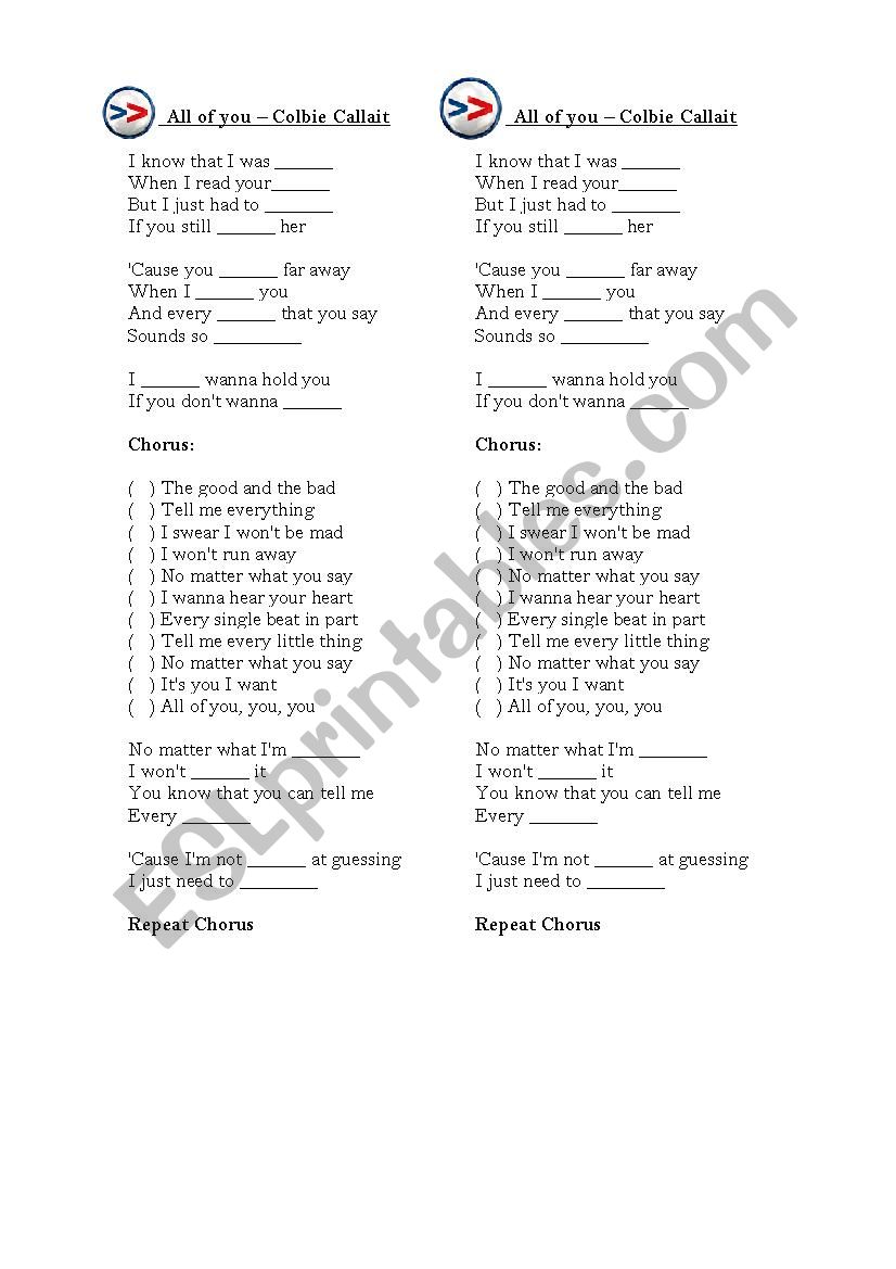 All of you - Colbie Callait worksheet