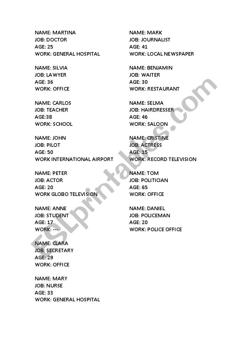 Jobs speaking elementary worksheet