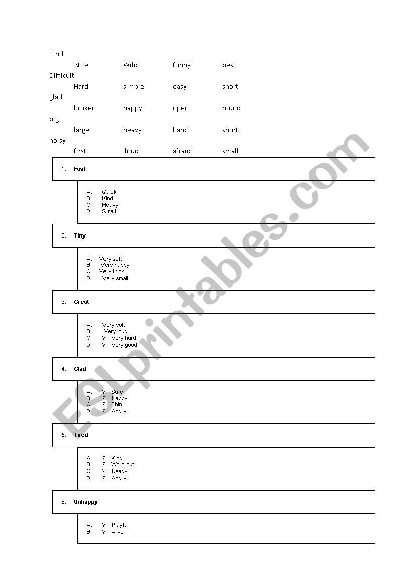 Sinonims worksheet