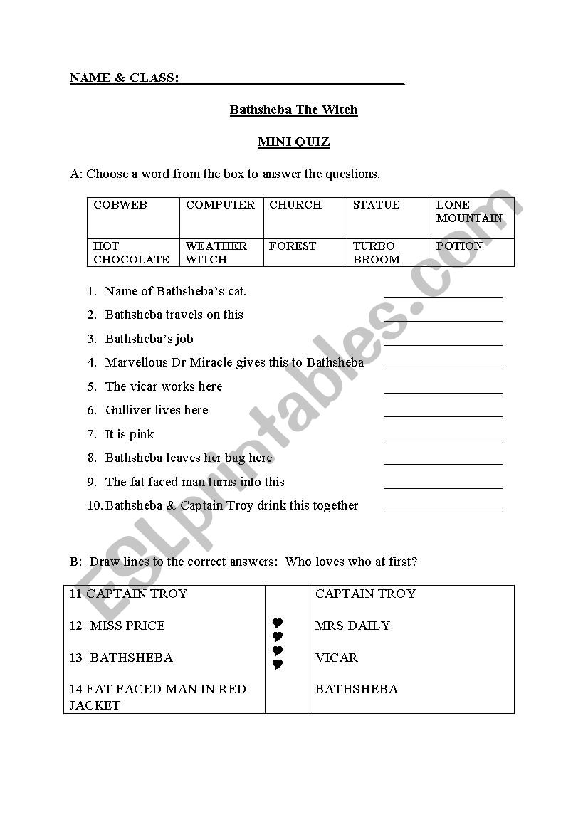 Bathsheba the witch quiz black cat reader