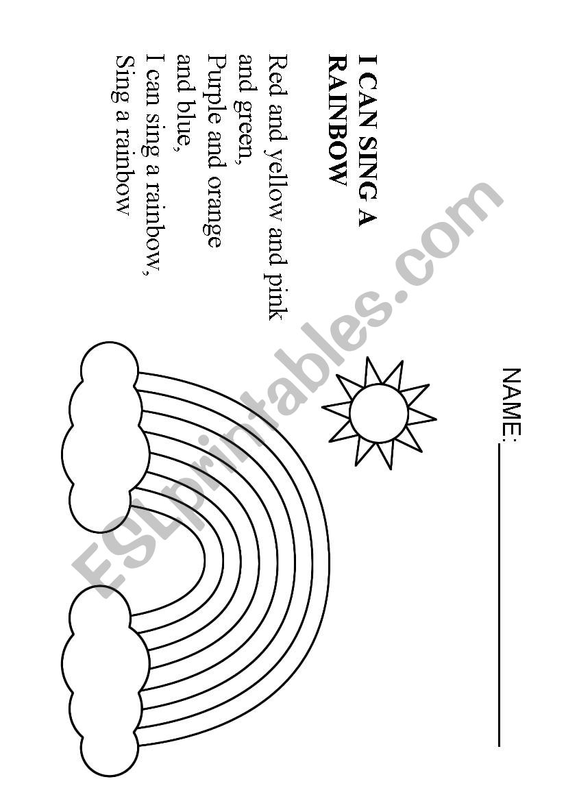 I can sing a rainbow song worksheet